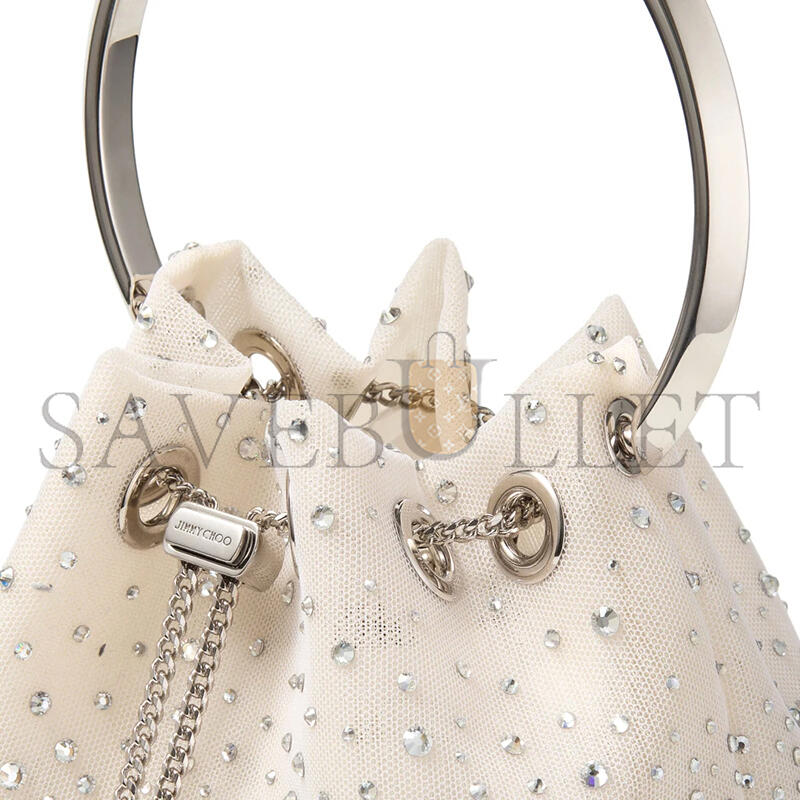 JIMMY CHOO BON BON WHITE CRYSTAL MESH HANDBAG BONBONVUQ (15*14*9.5cm)